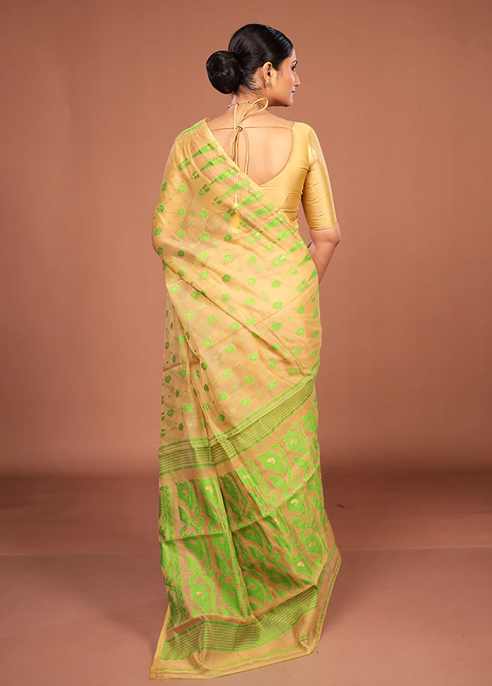 Yellow Jamdani Cotton Saree Without Blouse Piece - Image 3