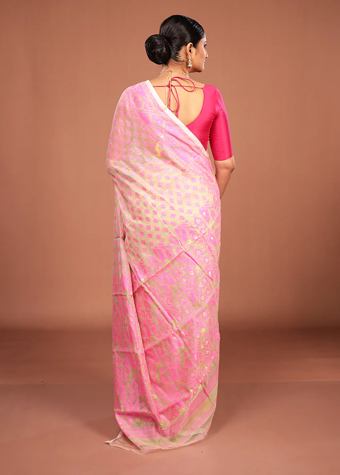 Cream Jamdani Cotton Saree Without Blouse Piece - Image 3