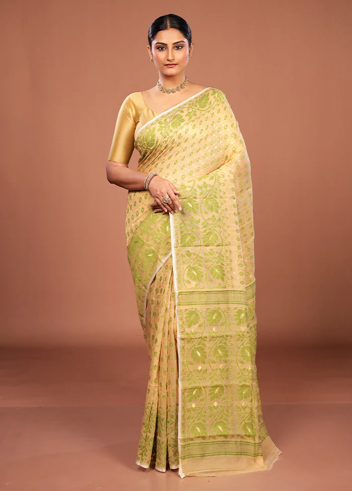 Yellow Jamdani Cotton Saree Without Blouse Piece - Image 2