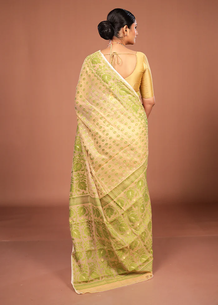 Yellow Jamdani Cotton Saree Without Blouse Piece - Image 3
