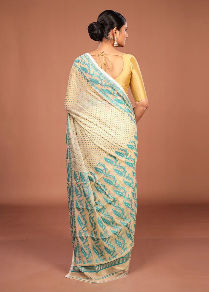 Yellow Jamdani Cotton Saree Without Blouse Piece - Image 3
