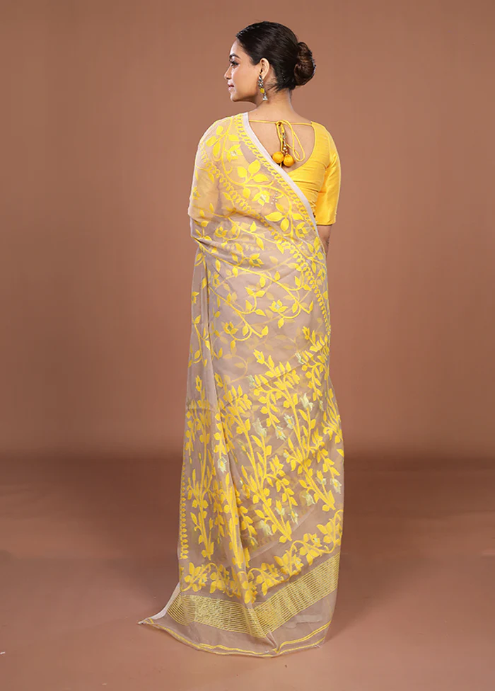Cream Jamdani Cotton Saree Without Blouse Piece - Image 3