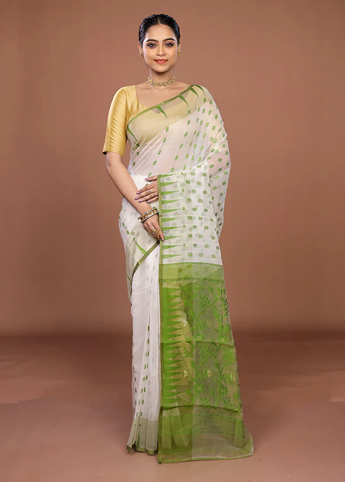 Cream Jamdani Cotton Saree Without Blouse Piece - Image 2