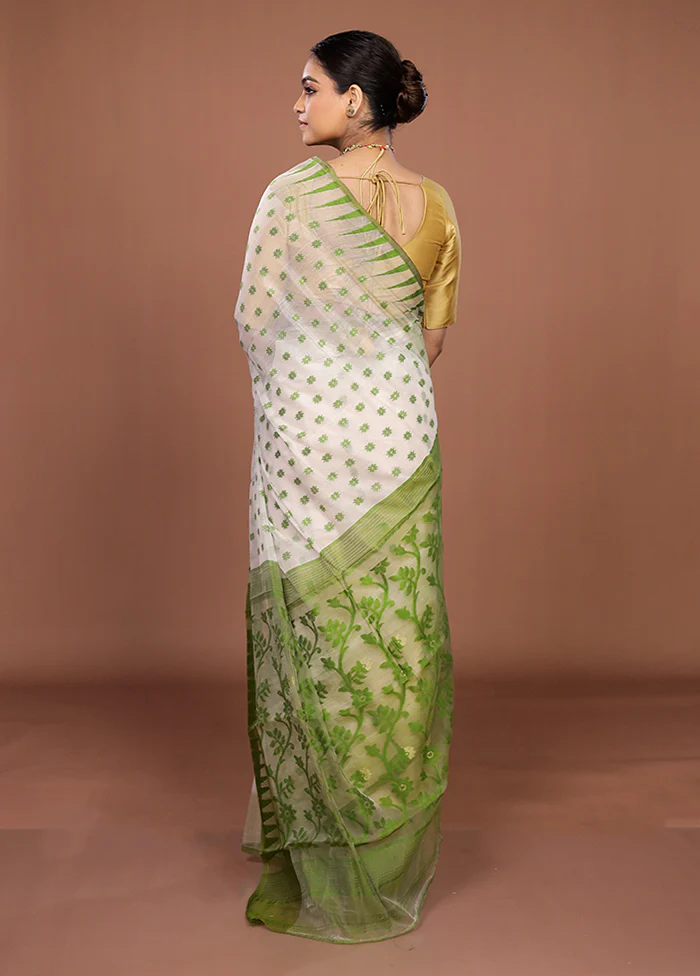 Cream Jamdani Cotton Saree Without Blouse Piece - Image 3