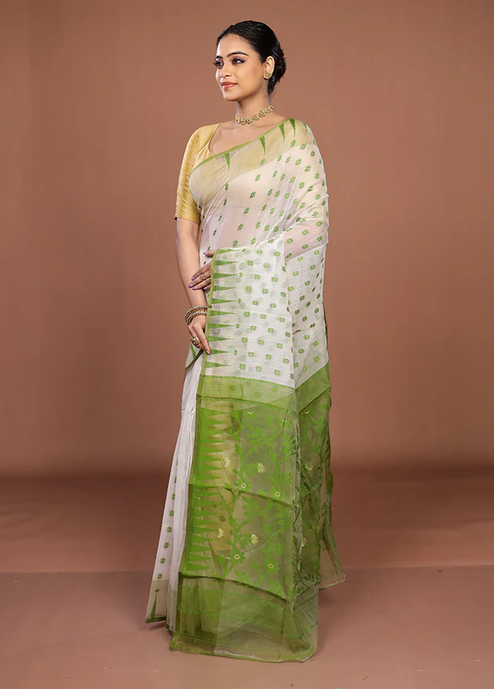 Cream Jamdani Cotton Saree Without Blouse Piece - Image 4