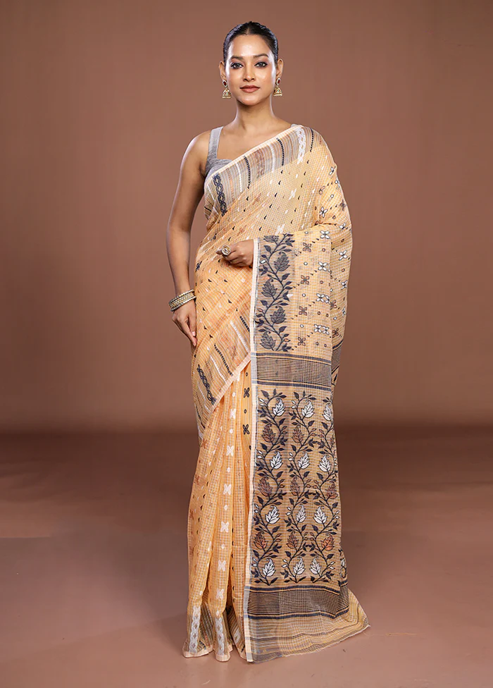 Cream Jamdani Cotton Saree Without Blouse Piece - Image 2