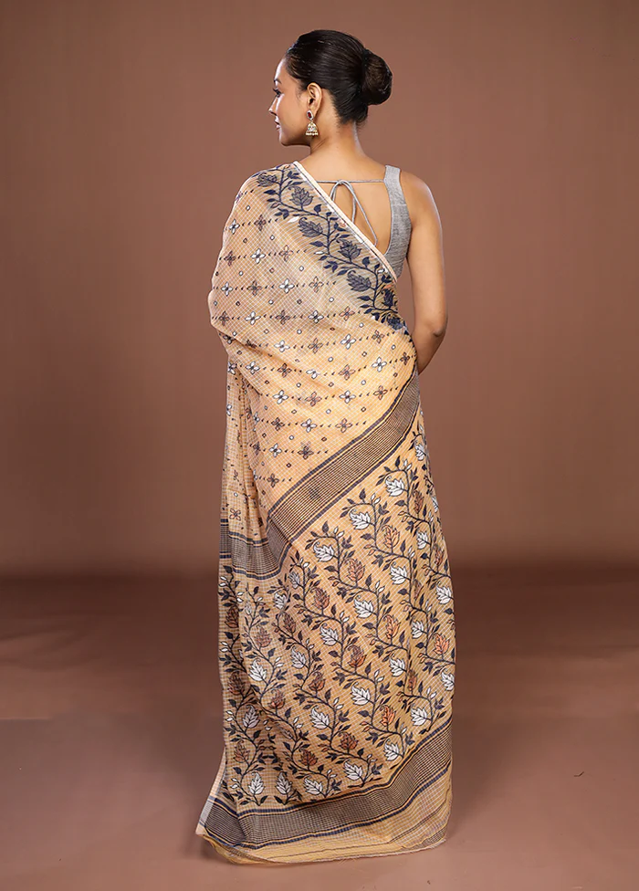 Cream Jamdani Cotton Saree Without Blouse Piece - Image 3