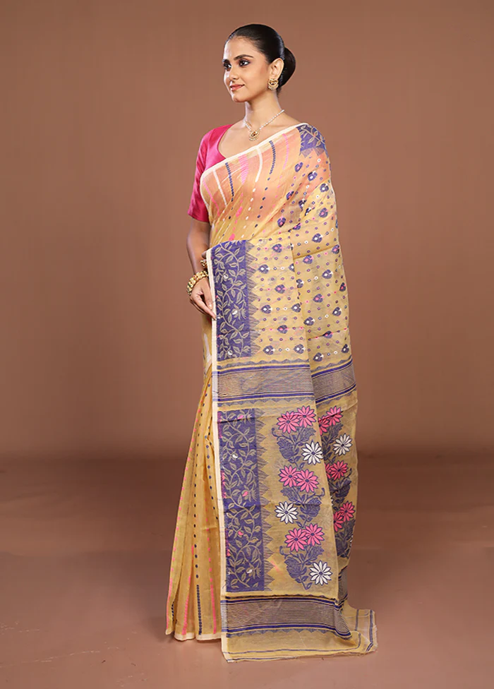 Cream Jamdani Cotton Saree Without Blouse Piece - Image 4