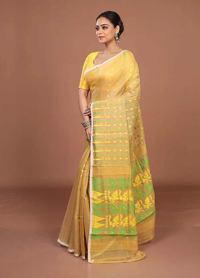 Cream Jamdani Cotton Saree Without Blouse Piece - Image 4