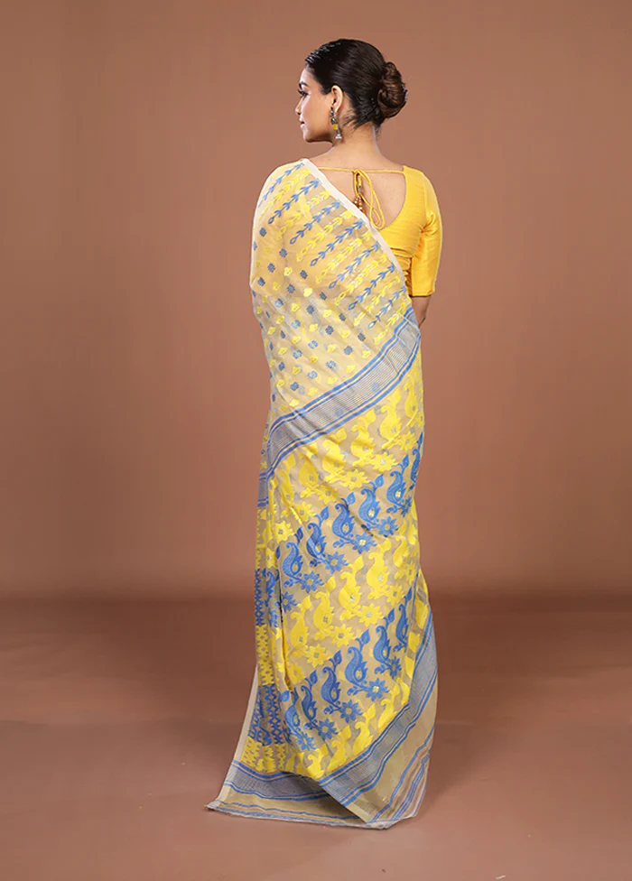 Cream Jamdani Cotton Saree Without Blouse Piece - Image 3