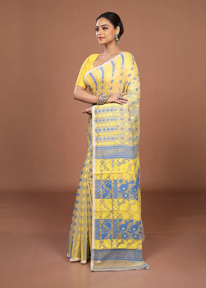 Cream Jamdani Cotton Saree Without Blouse Piece - Image 4