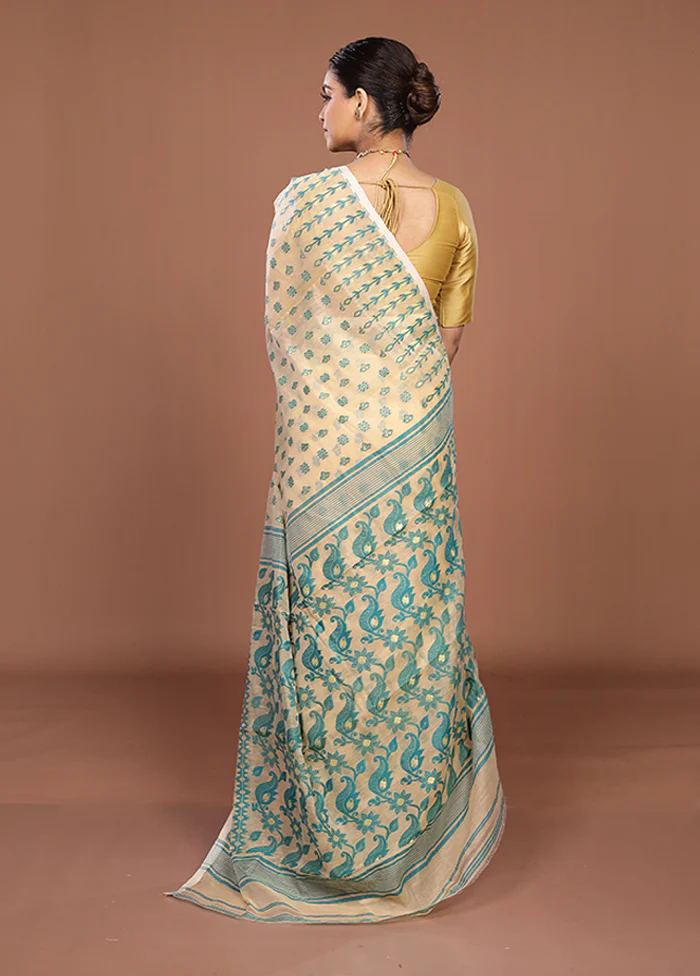 Cream Jamdani Cotton Saree Without Blouse Piece - Image 3