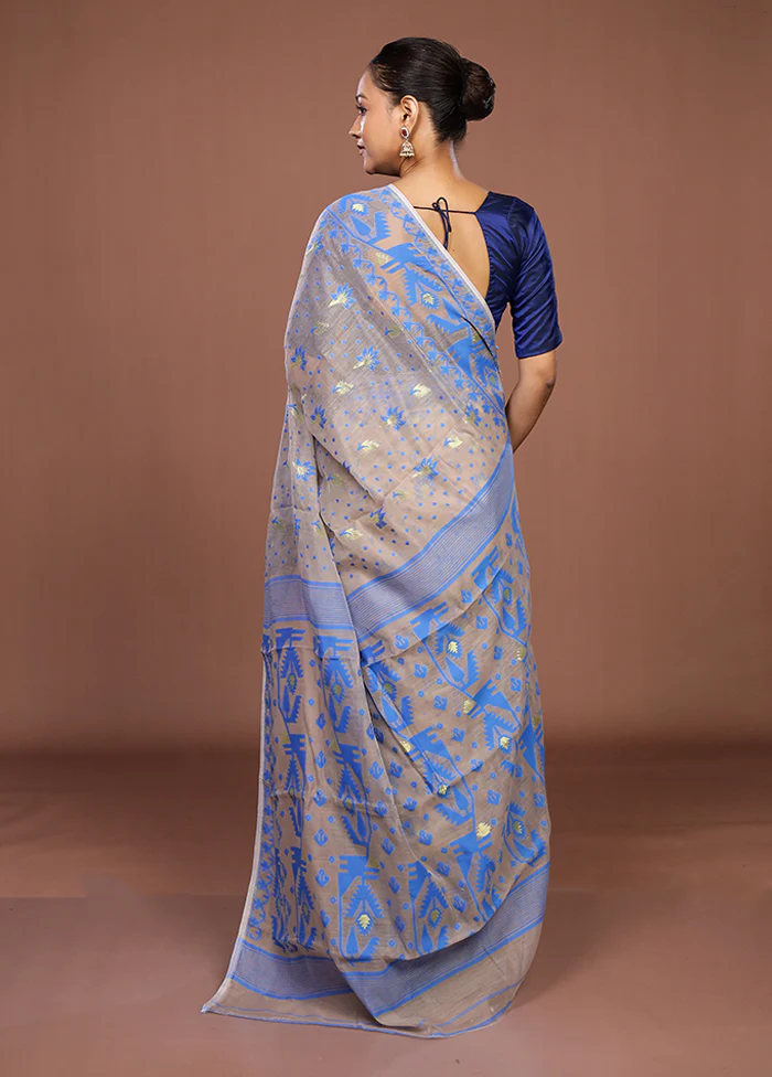 Cream Jamdani Cotton Saree Without Blouse Piece - Image 3