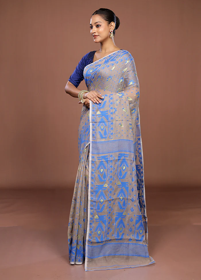 Cream Jamdani Cotton Saree Without Blouse Piece - Image 4