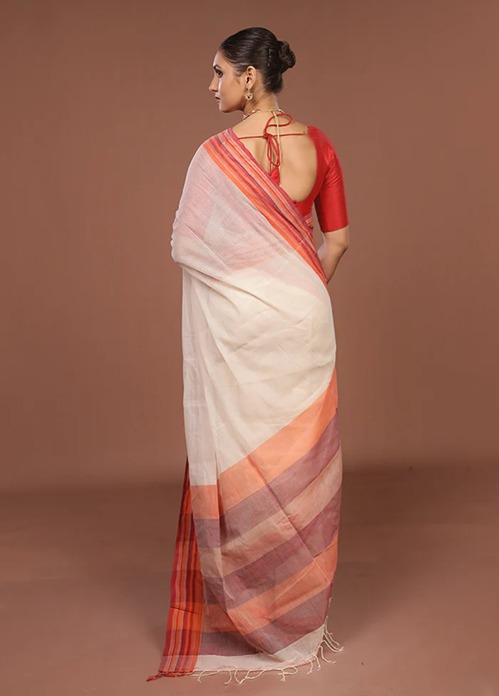Cream Jamdani Cotton Saree Without Blouse Piece - Image 3