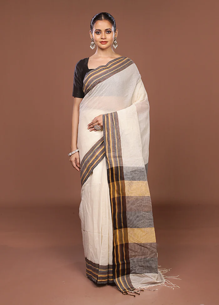 Cream Jamdani Cotton Saree Without Blouse Piece - Image 2