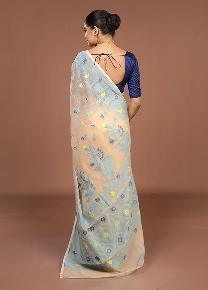 Cream Jamdani Cotton Saree Without Blouse Piece - Image 3