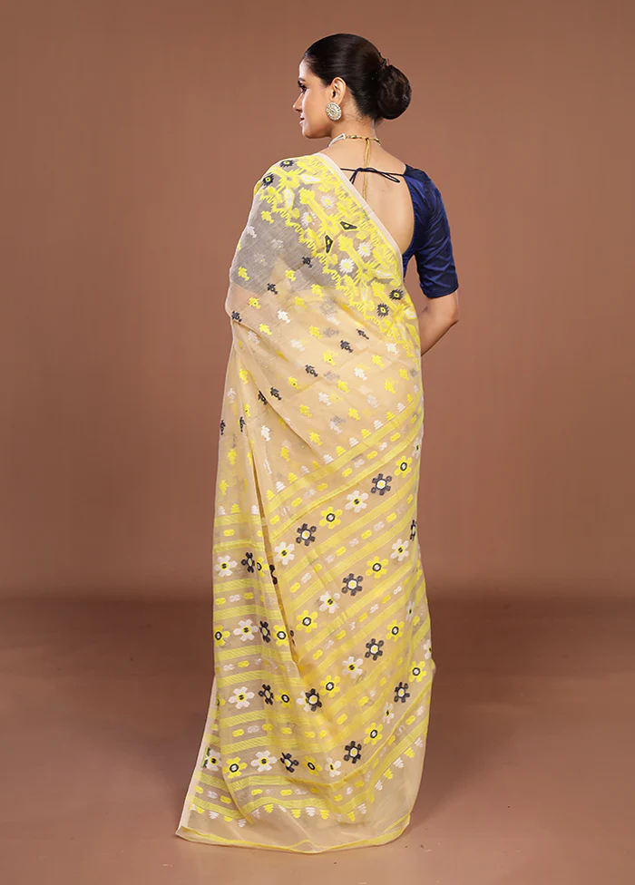 Cream Jamdani Cotton Saree Without Blouse Piece - Image 3