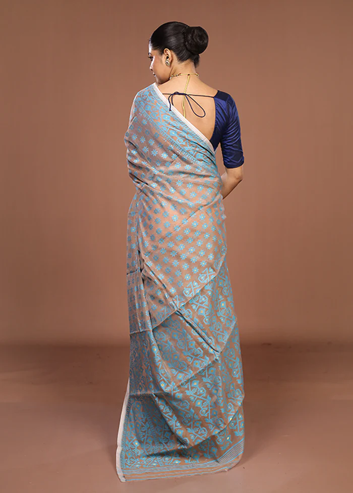 Cream Jamdani Cotton Saree Without Blouse Piece - Image 3