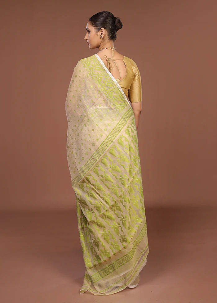 Cream Jamdani Cotton Saree Without Blouse Piece - Image 3
