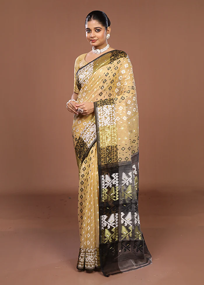 Cream Jamdani Cotton Saree Without Blouse Piece - Image 2