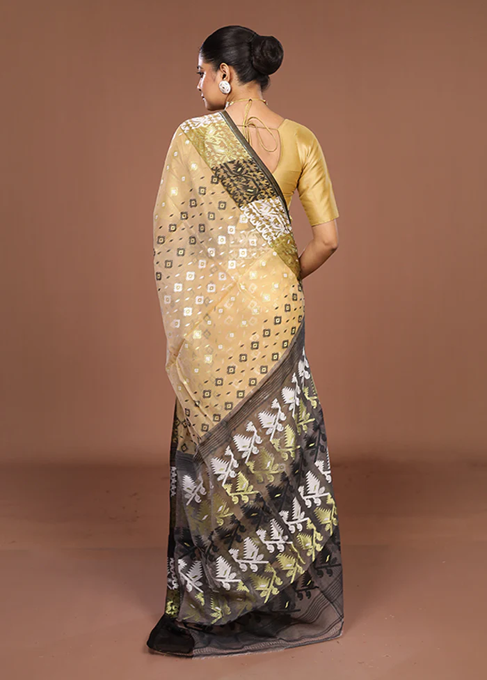 Cream Jamdani Cotton Saree Without Blouse Piece - Image 3