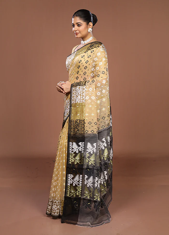 Cream Jamdani Cotton Saree Without Blouse Piece - Image 4