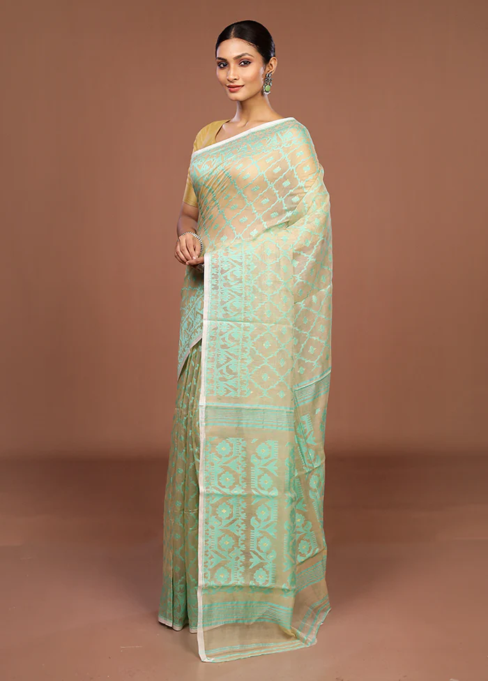 Cream Jamdani Cotton Saree Without Blouse Piece - Image 4