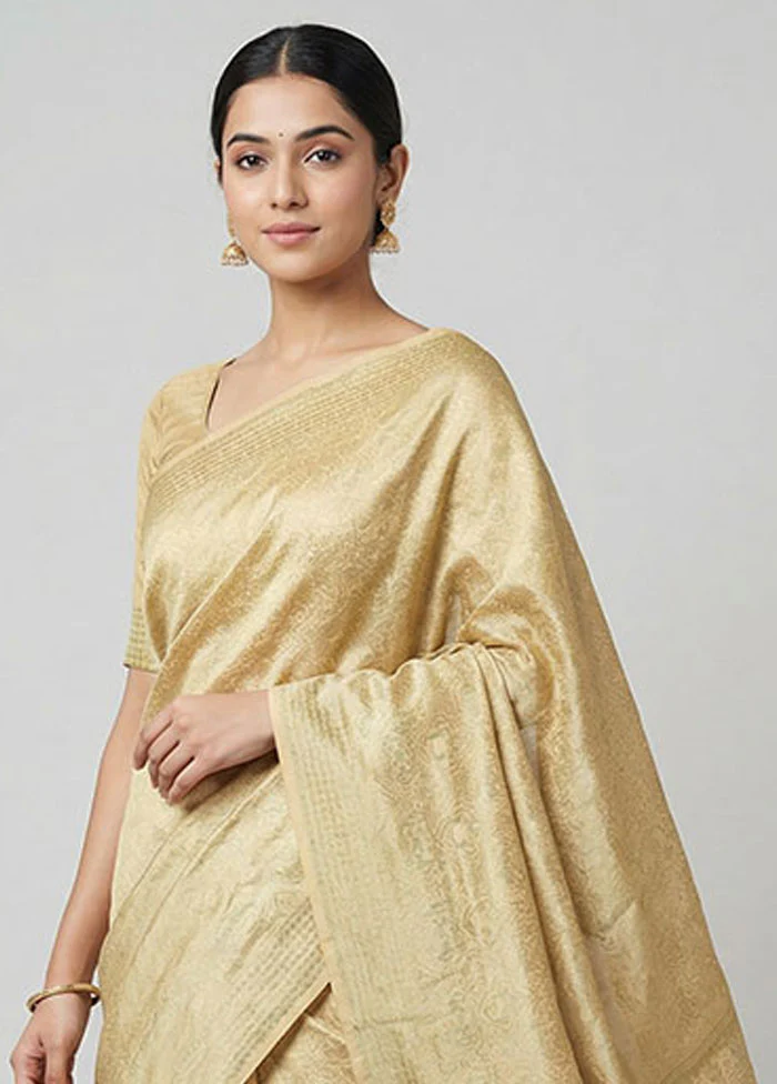 Cream Jamewar Silk Saree With Blouse Piece - Image 2