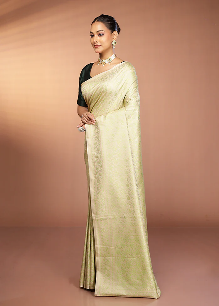 Cream Jamewar Silk Saree With Blouse Piece - Image 4