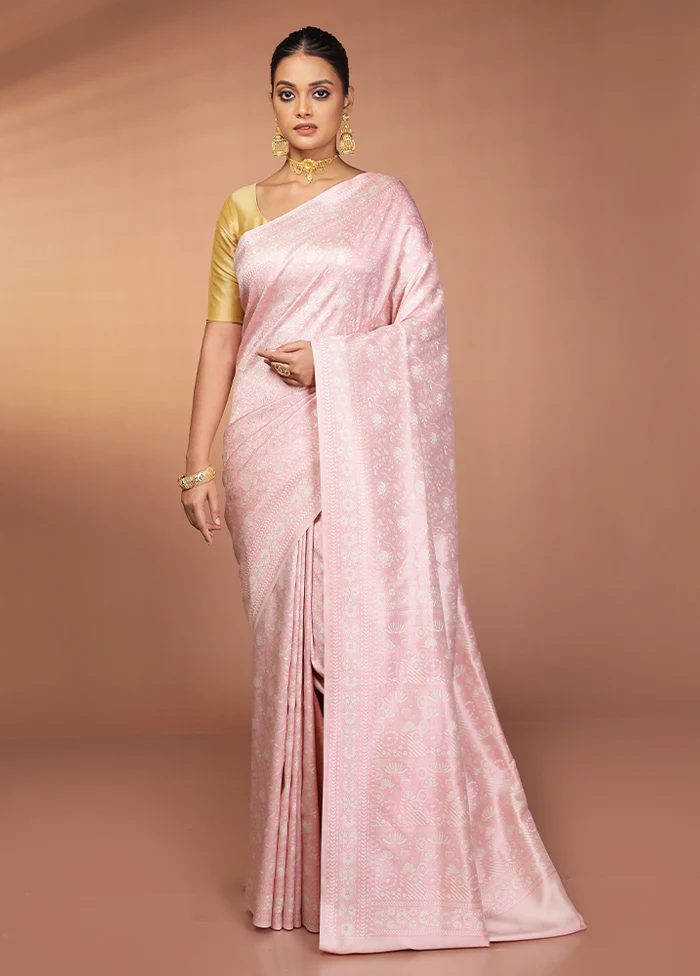 Cream Jamewar Silk Saree With Blouse Piece - Image 2
