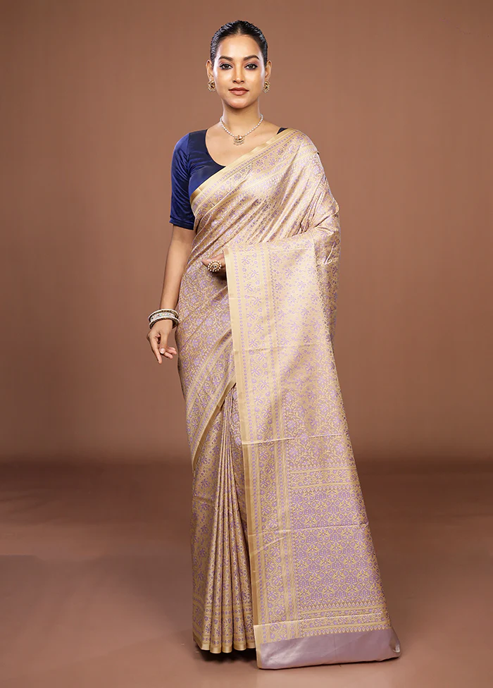 Cream Jamewar Silk Saree With Blouse Piece - Image 2