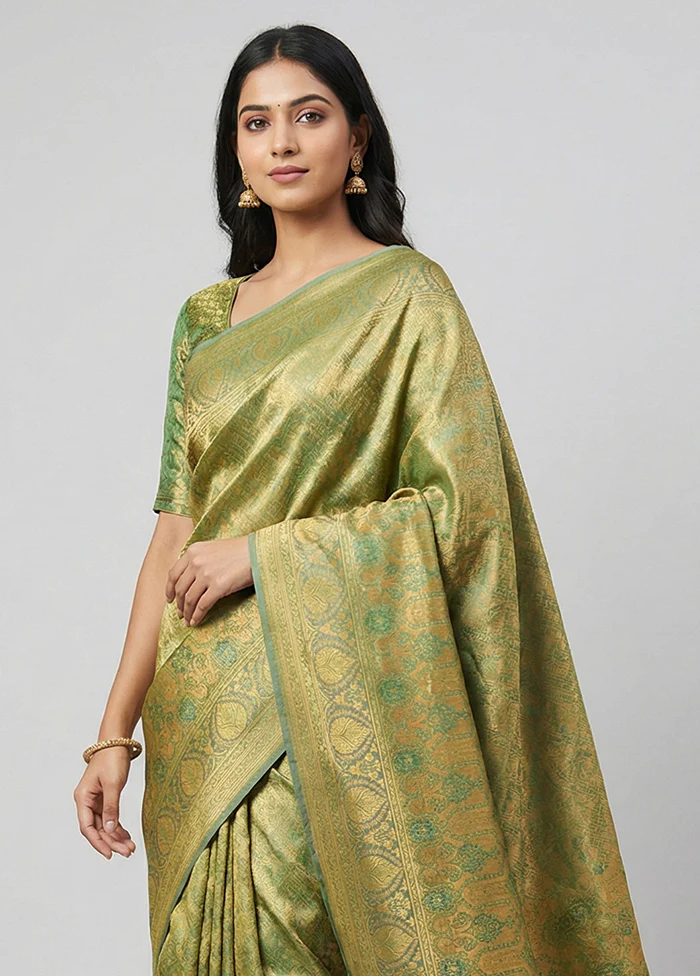 Cream Jamewar Silk Saree With Blouse Piece - Image 2