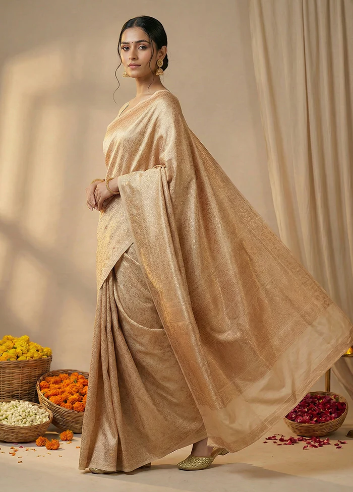 Cream Jamewar Silk Saree With Blouse Piece - Image 4