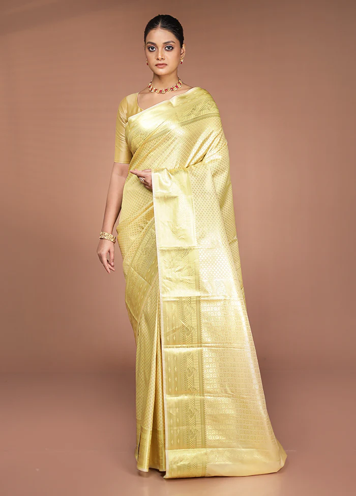 Cream Kanjivaram Silk Saree With Blouse Piece - Image 2