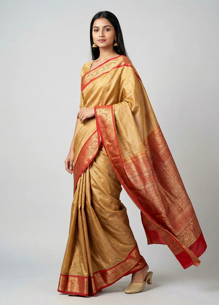 Cream Kanjivaram Silk Saree With Blouse Piece