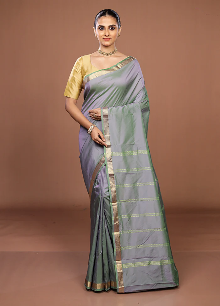 Grey Kanjivaram Silk Saree With Blouse Piece - Image 2