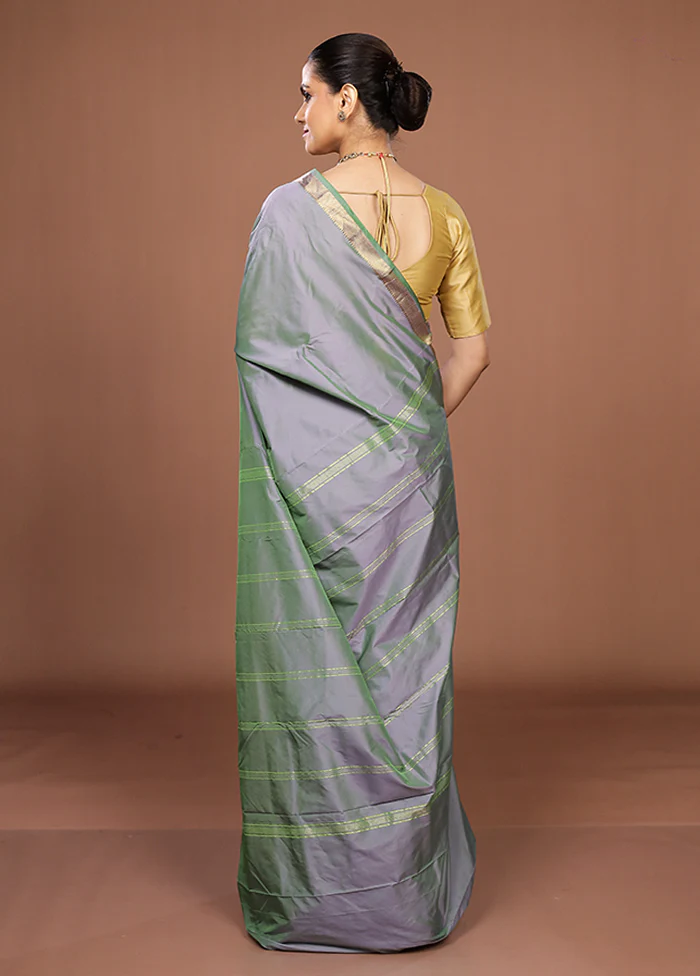 Grey Kanjivaram Silk Saree With Blouse Piece - Image 3