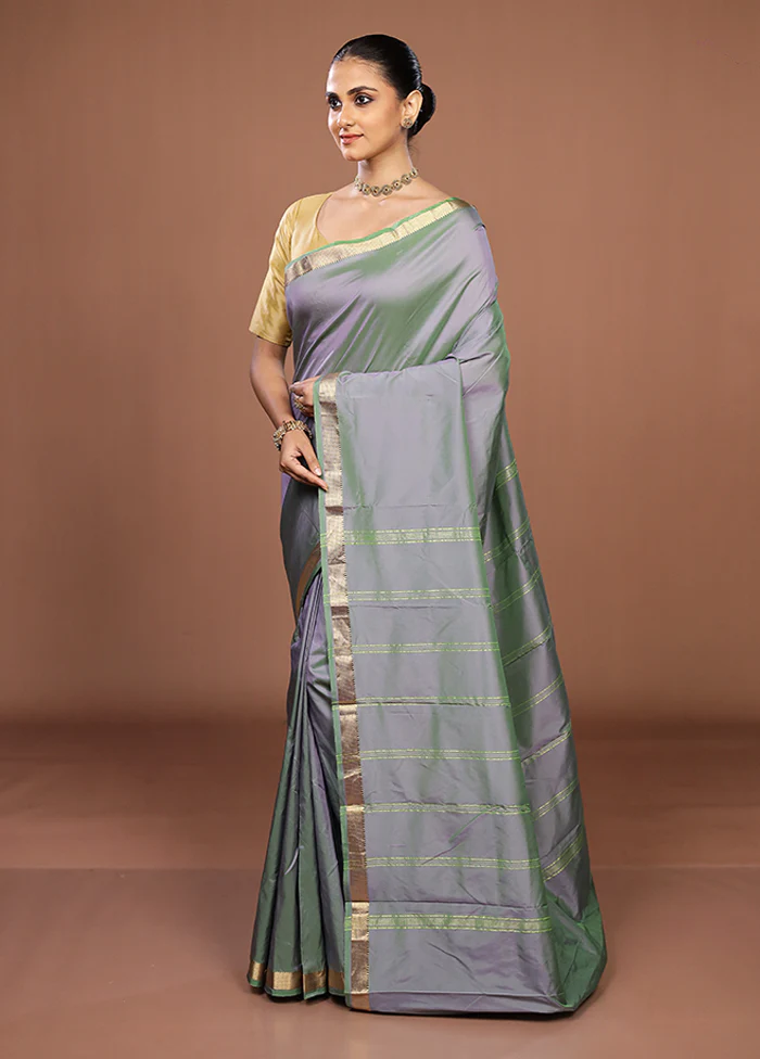 Grey Kanjivaram Silk Saree With Blouse Piece - Image 4