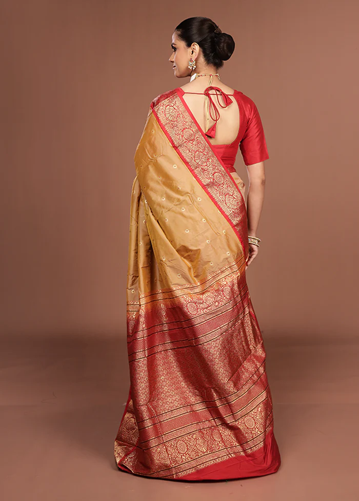 Cream Kanjivaram Silk Saree With Blouse Piece - Image 3