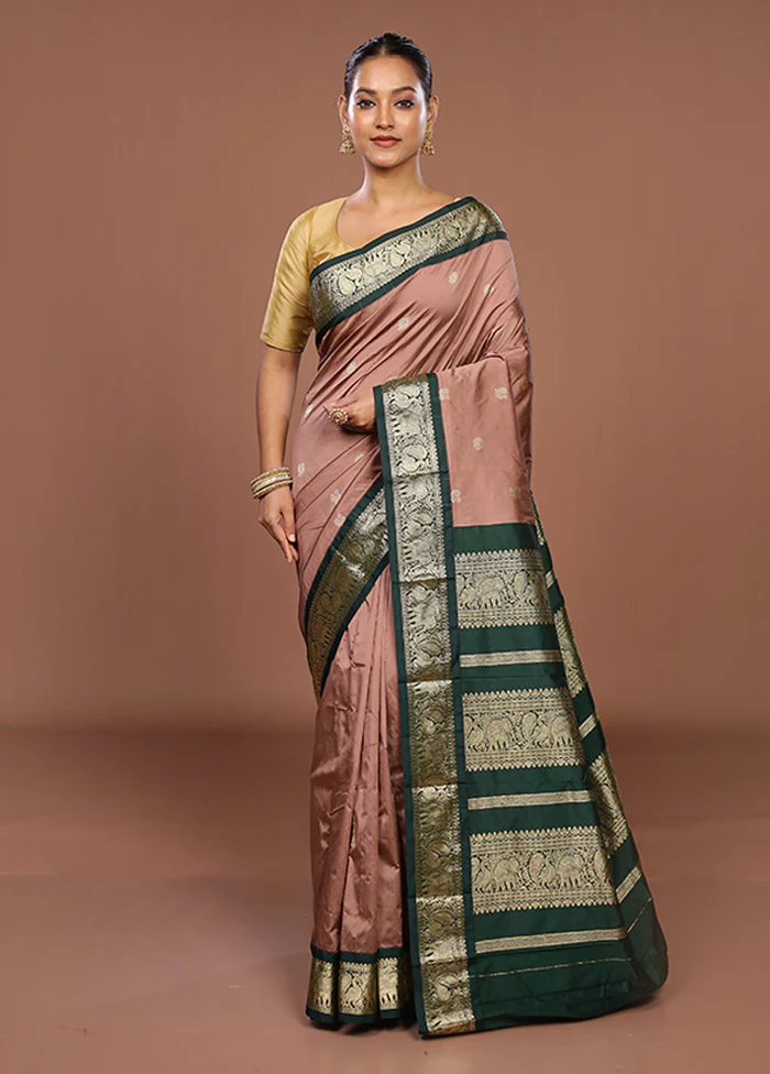 Cream Kanjivaram Silk Saree With Blouse Piece - Image 2