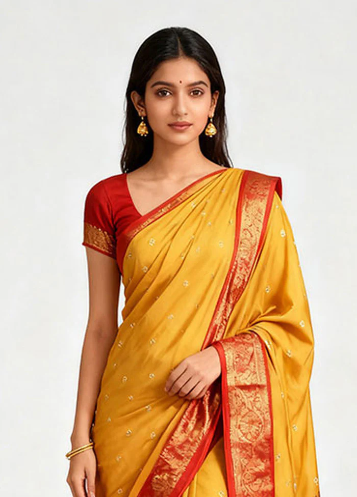 Cream Kanjivaram Silk Saree With Blouse Piece - Image 2