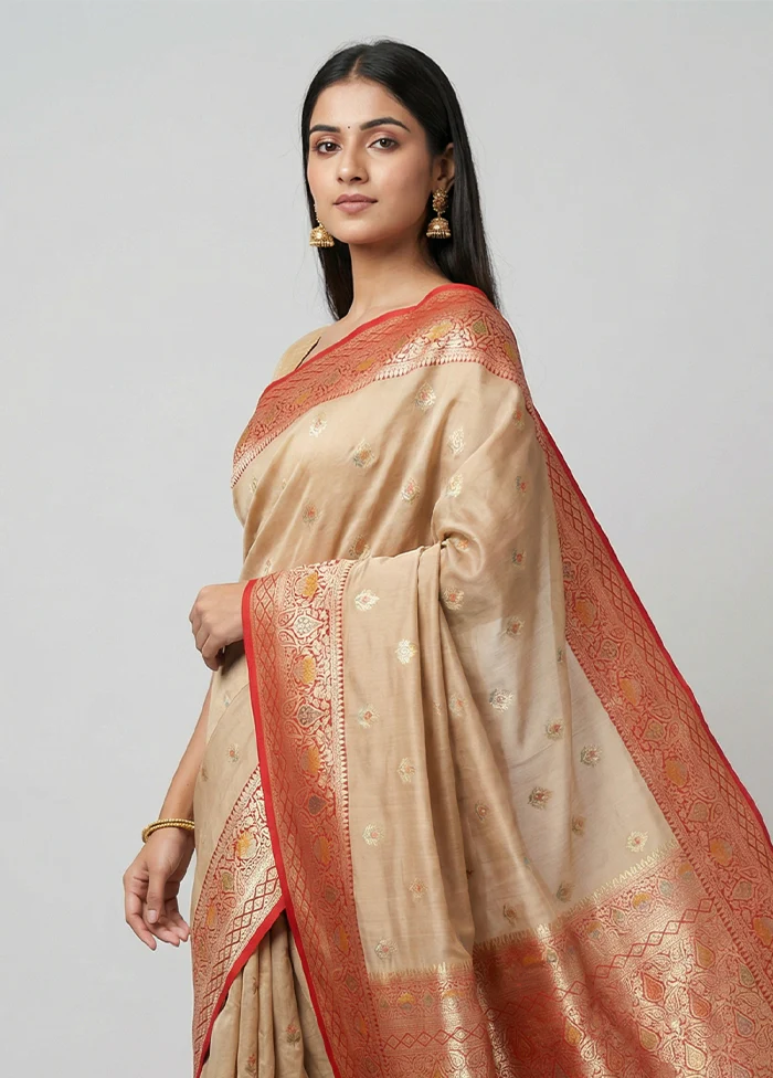 Cream Katan Silk Saree With Blouse Piece - Image 2