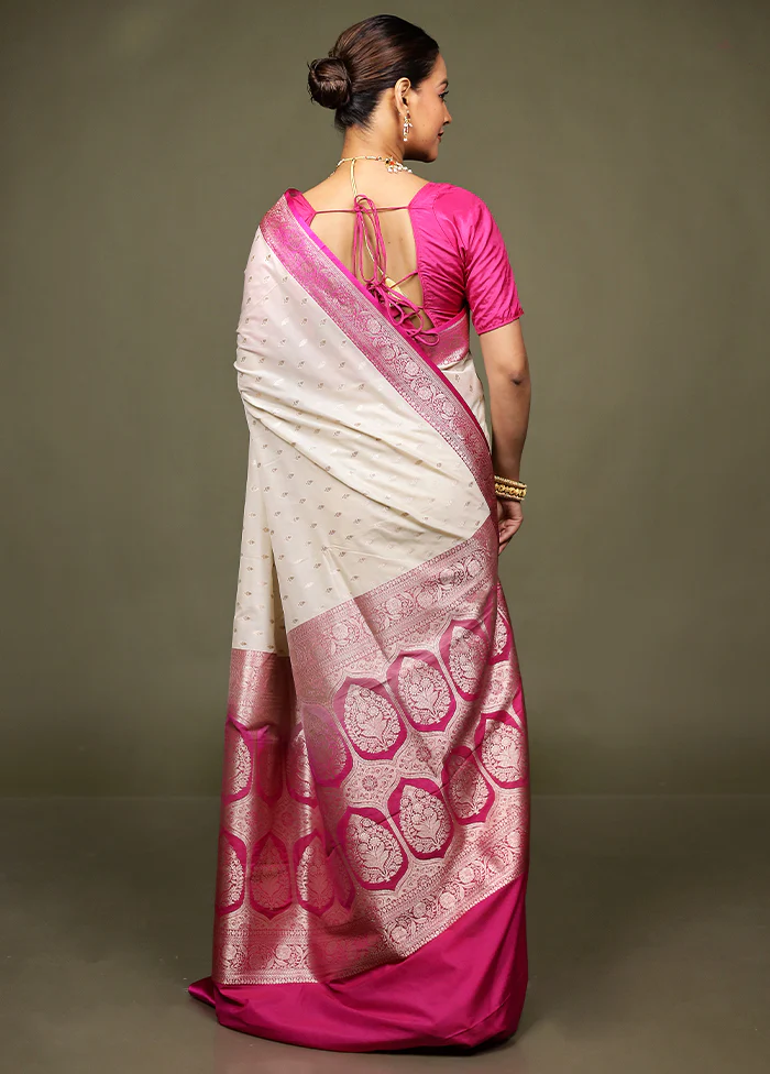 Cream Katan Silk Saree With Blouse Piece - Image 3