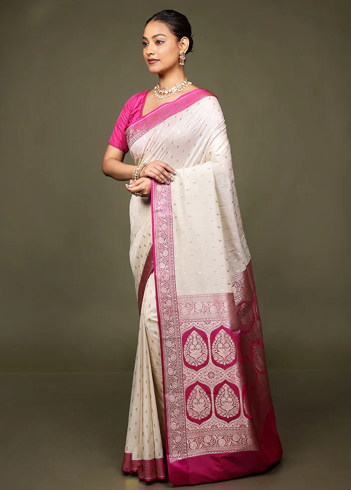 Cream Katan Silk Saree With Blouse Piece - Image 4