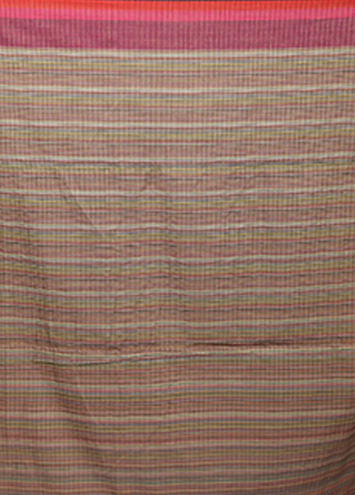 Cream Khadi Cotton Saree With Blouse Piece - Image 5