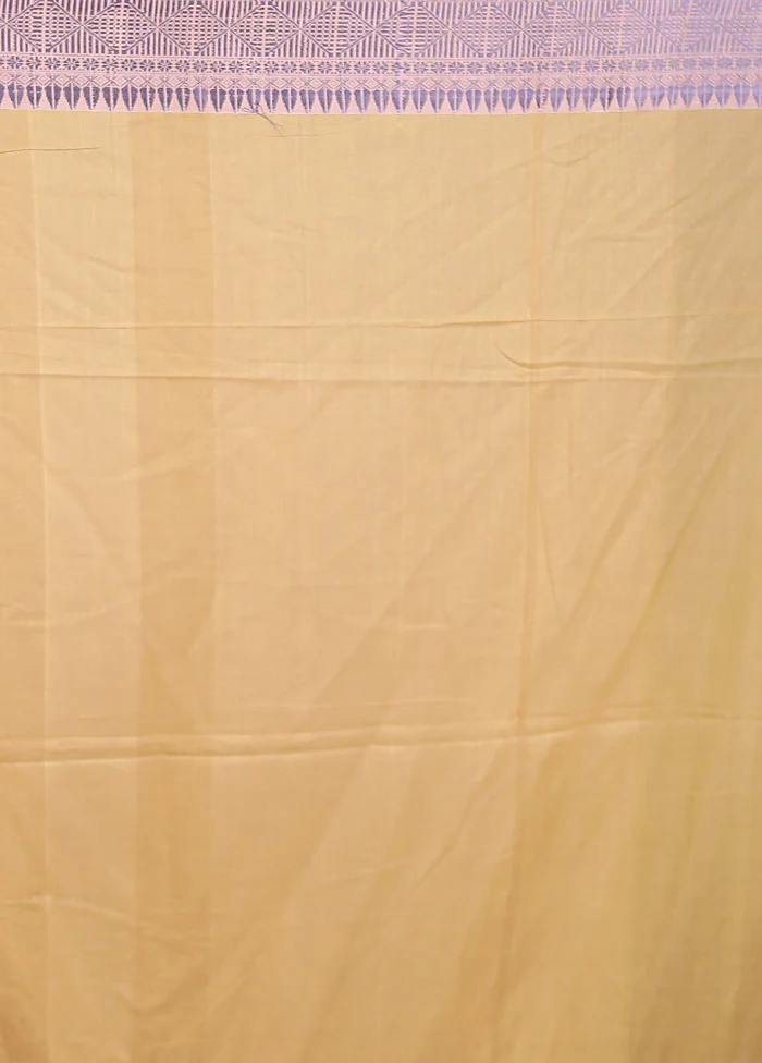 Cream Khadi Cotton Saree With Blouse Piece - Image 5