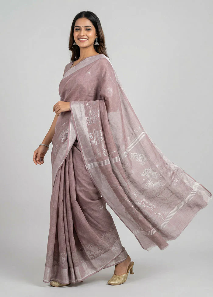 Cream Khadi Cotton Saree With Blouse Piece