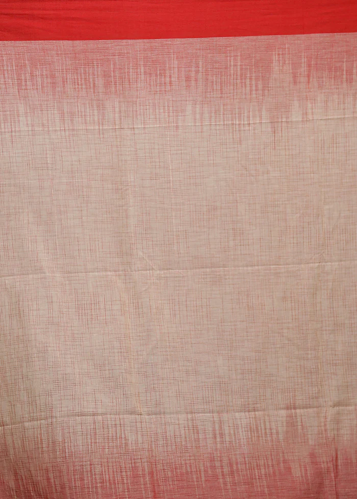 Cream Cotton Saree With Blouse Piece - Image 5