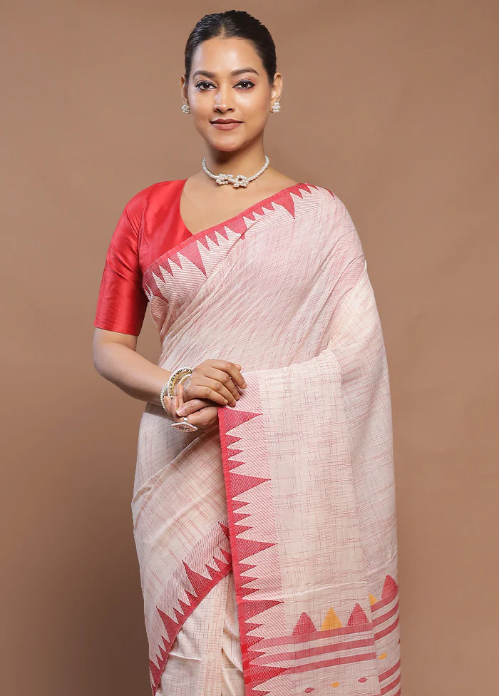 Cream Cotton Saree With Blouse Piece - Image 2